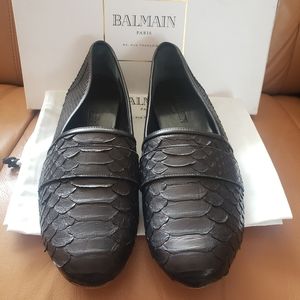 Auth Balmain Leather Python Shoes 43/10 Black Mens